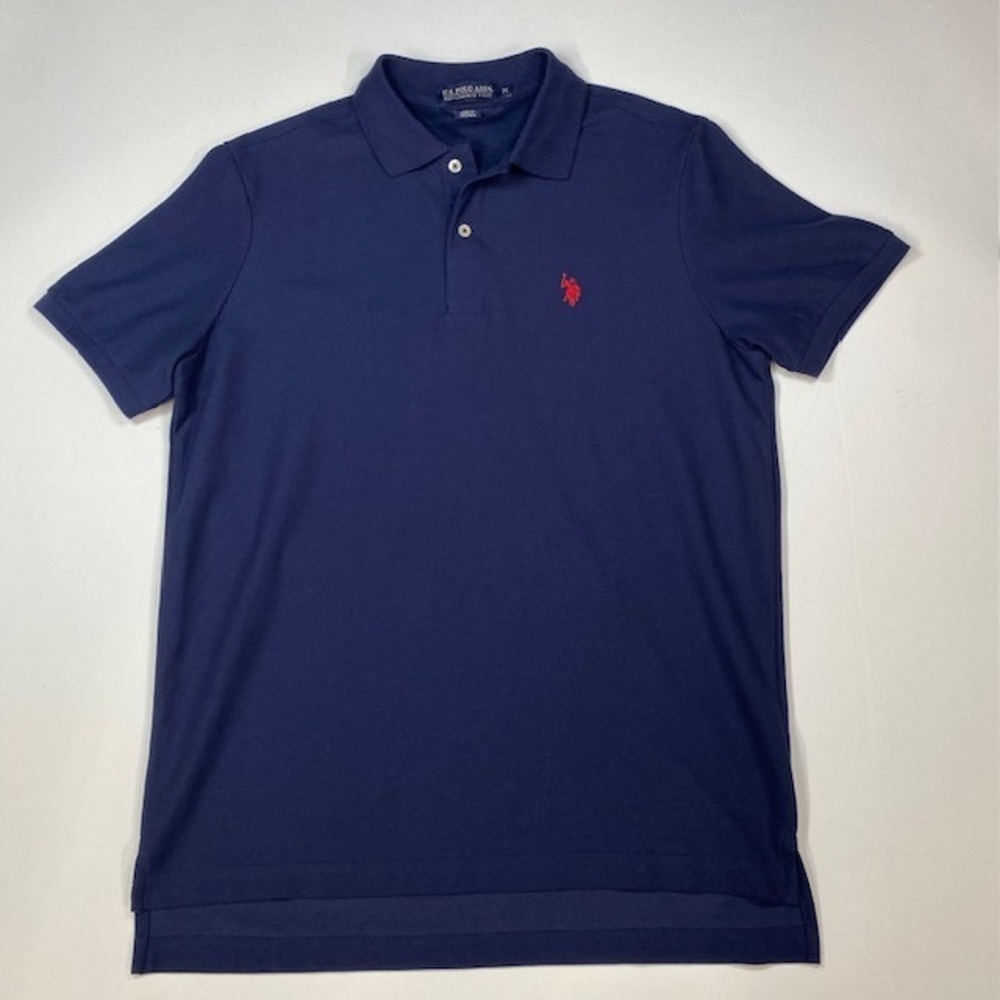 US Polo Assn Mens‎ Polo Shirt Medium Red Logo Performance Pique Navy Blue